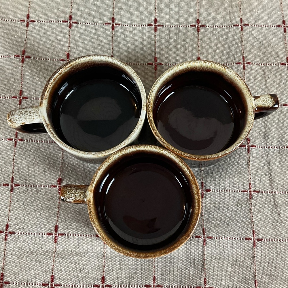 Vintage Pfaltzgraff Gourmet Brown Drip Flat Mugs - Picture 2 of 7
